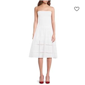 WeWoreWhat White Strapless Eyelet Midi Dress